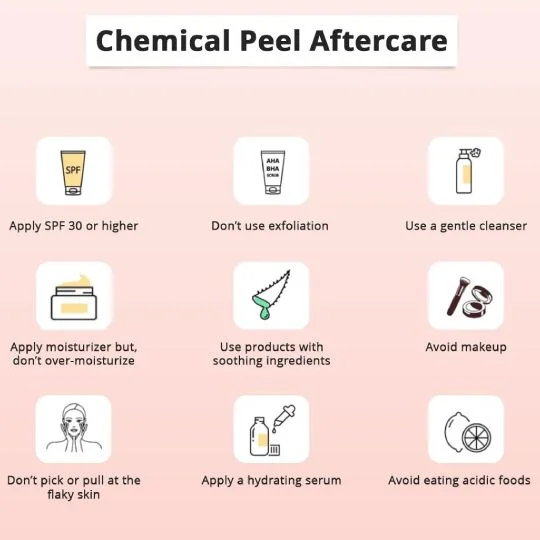 Chemical Peel Treatment Aftercare: Apply SPF 30 Higher, Don't Use Exfoliation, Use a Gentle Cleanser, Avoid Makeup, Avoid Acidic Foods