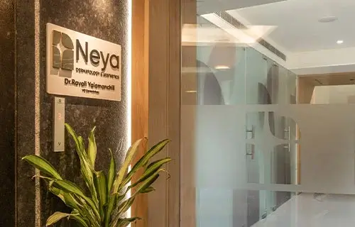 Neya clinic Entrance of skin clinic in Hyderabad